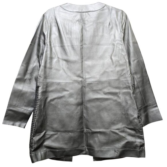 JEnvie New York Silver Perforated Leather Jacket L Lightweight Stylish Outerwear - Picture 5 of 9